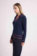 Pull Col Polo Aurore - Bleu Marine Rose Fluo