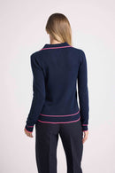 Pull Col Polo Aurore - Bleu Marine Rose Fluo