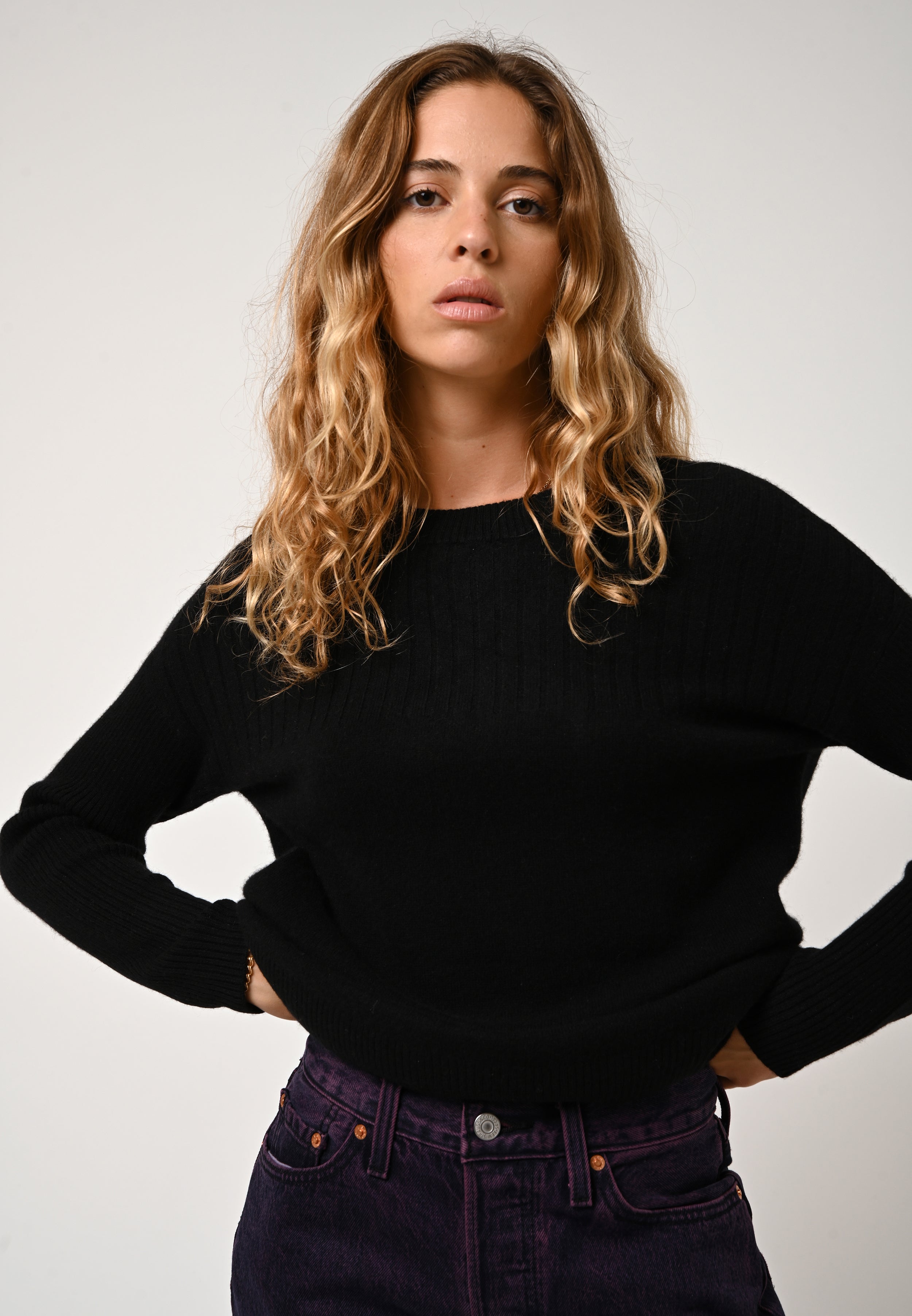 Pull Col Rond Daria - Noir - 100% Cachemire 2 Fils