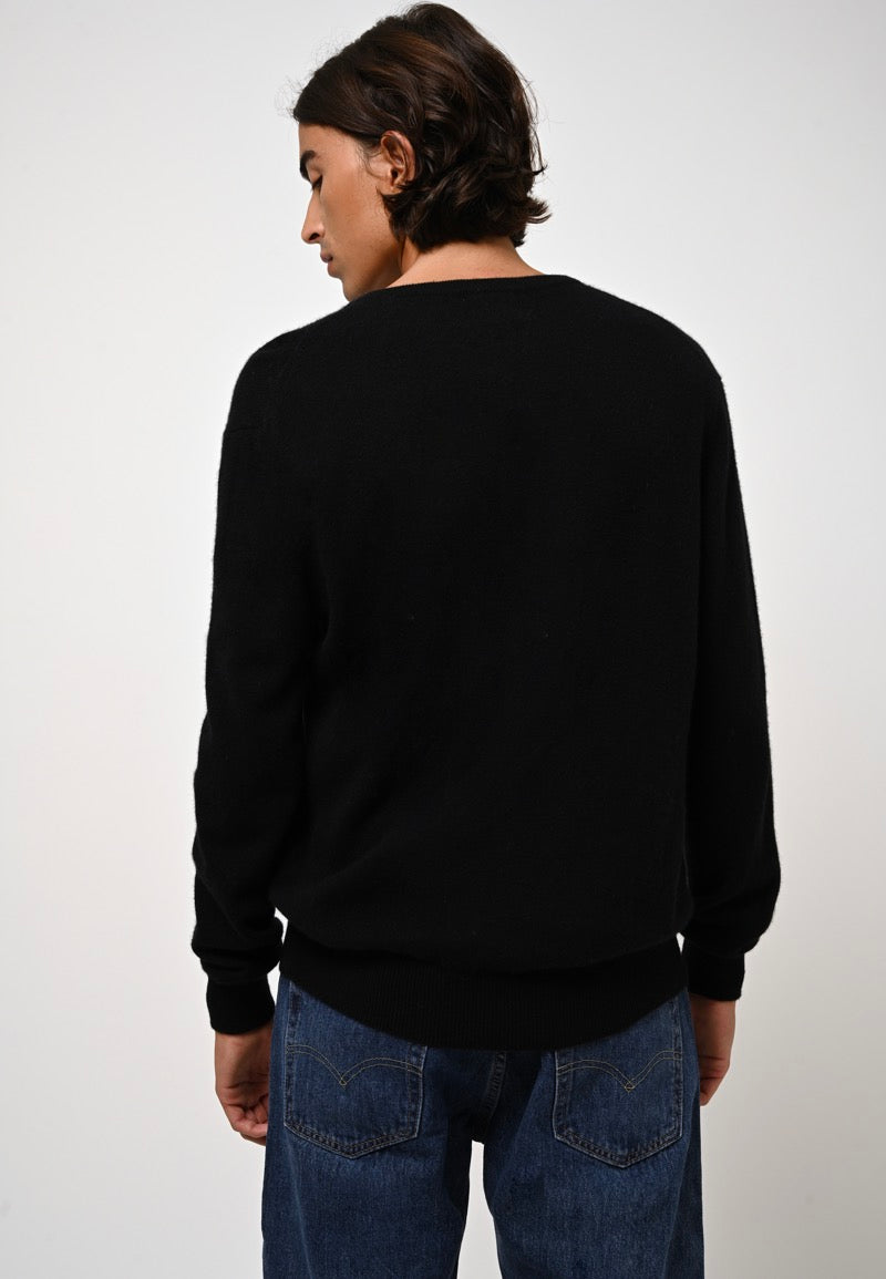 Pull Col V  Agel - Noir - 100% Cachemire 2 Fils - Homme