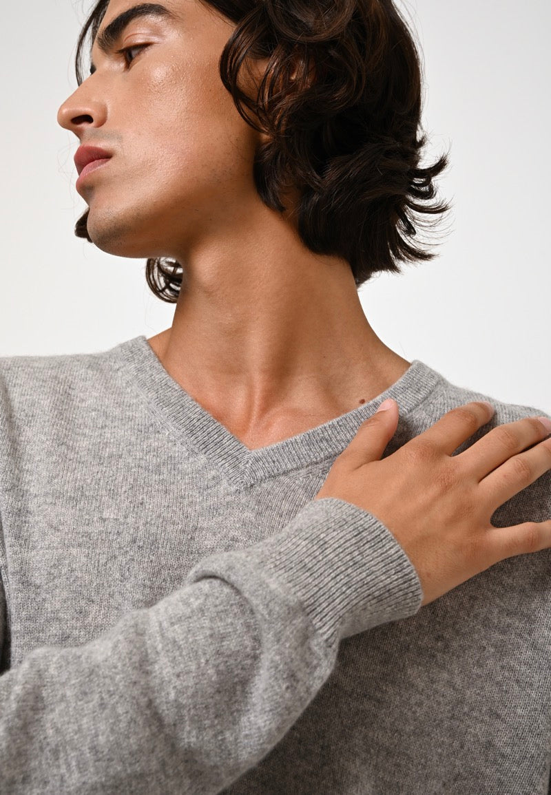 V-Neck Jumper - Agel - Heathered Cloud