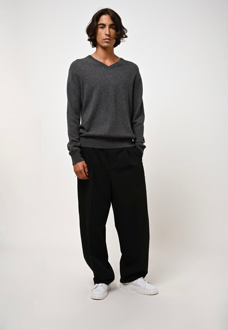 V-Neck Jumper - Agel - Marl Anthracite