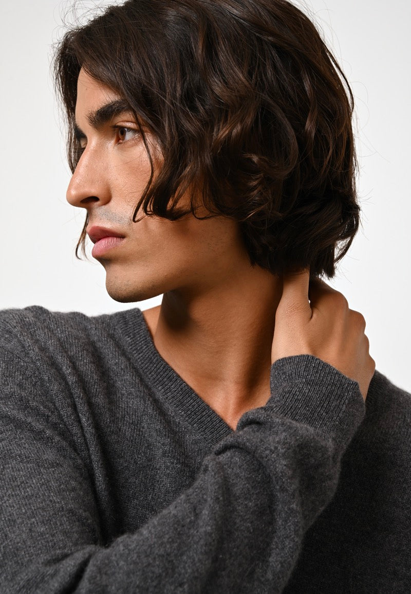 V-Neck Jumper - Agel - Marl Anthracite
