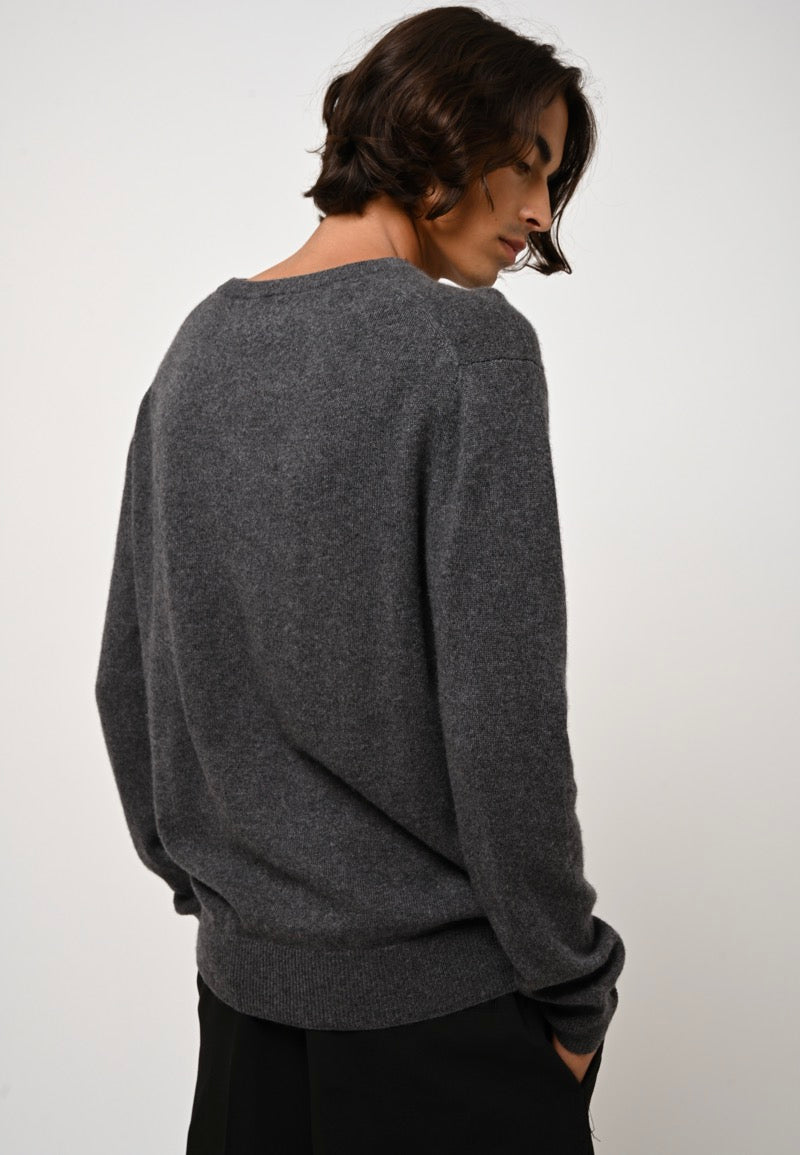 V-Neck Jumper - Agel - Marl Anthracite