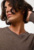 V-Neck Jumper - Agel - Heathered Taupe