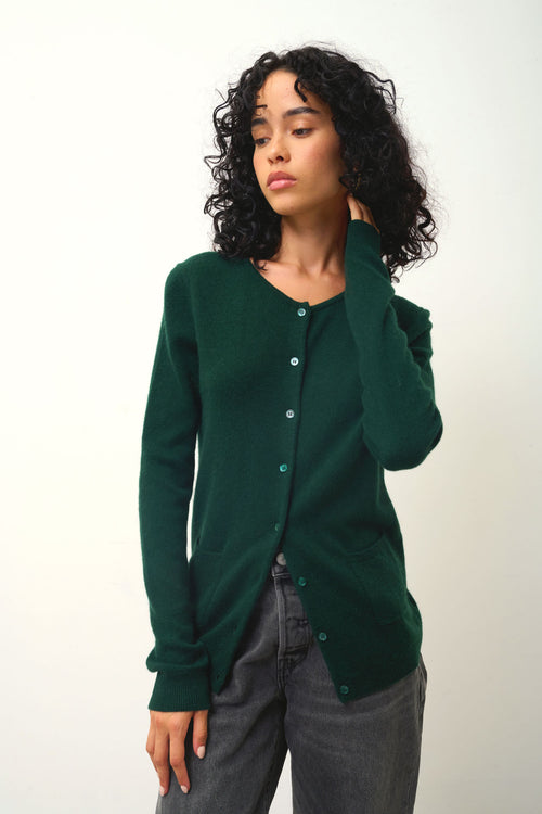 Cardigan Col Rond Caron - Cyprès - 100% Cachemire 2 Fils - Femme