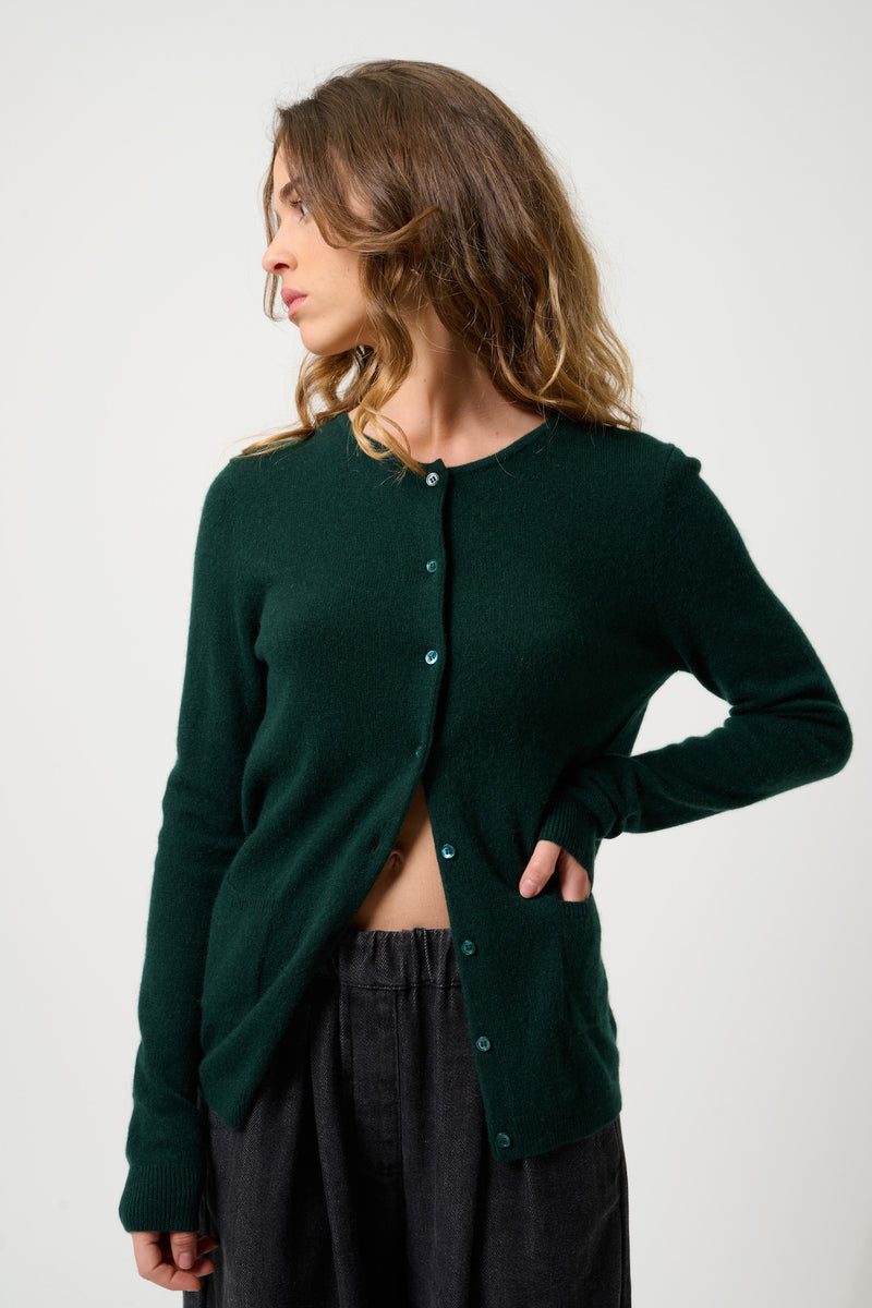 Cardigan Col Rond Caron - Cyprès - 100% Cachemire 2 Fils - Femme