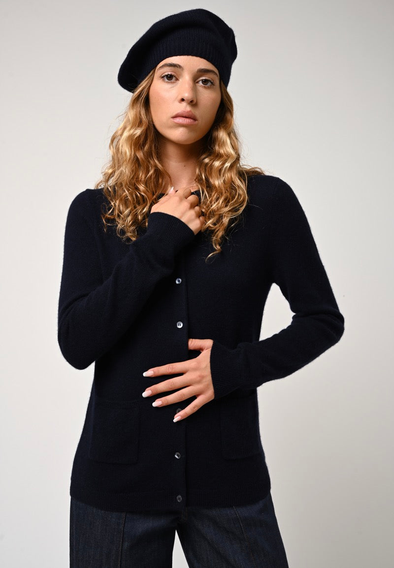 Cardigan Col Rond Caron - Navy - 100% Cachemire 2 Fils - Femme