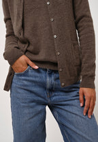 Cardigan med rund hals - Caron - Brun