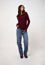 Round Neck Cardigan - Caron - Burgundy