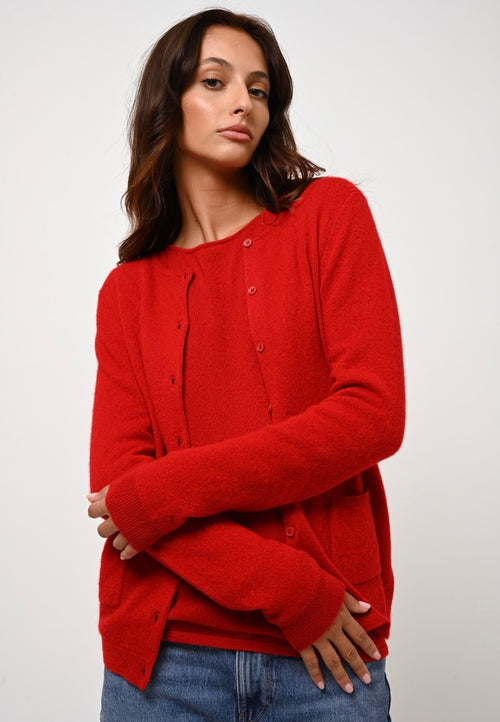 Cardigan Col Rond Caron - Rouge - 100% Cachemire 2 Fils - Femme