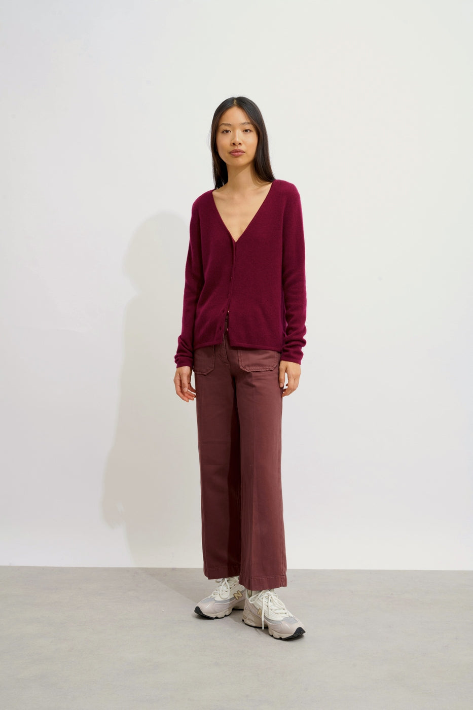V-Neck Cardigan - Chalais - Burgundy