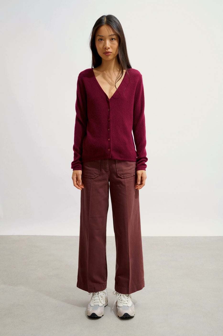 V-Neck Cardigan - Chalais - Burgundy