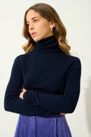 Pull Col Roulé Bise - Navy - 100% Cachemire 2 Fils - Femme