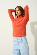 Pull Col Roulé Bise - Orange Chiné - 100% Cachemire 2 Fils - Femme