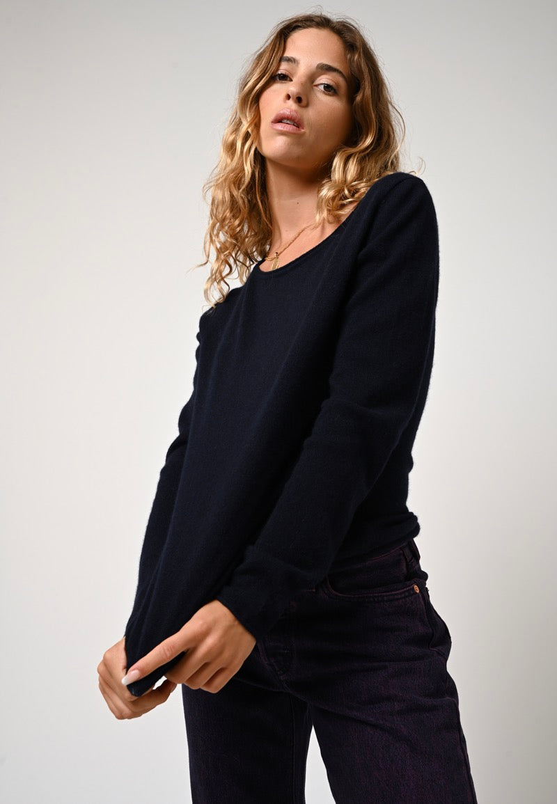 Pull Col Bateau Criou - Navy - 100% Cachemire 2 Fils - Femme