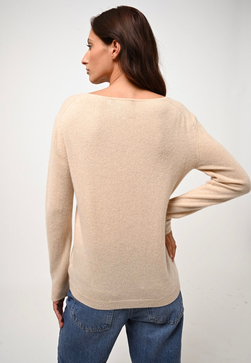 Authentic Cashmere - Pull Col Bateau Lanfon - Sable - 100% Cachemire 2 Fils - Femme