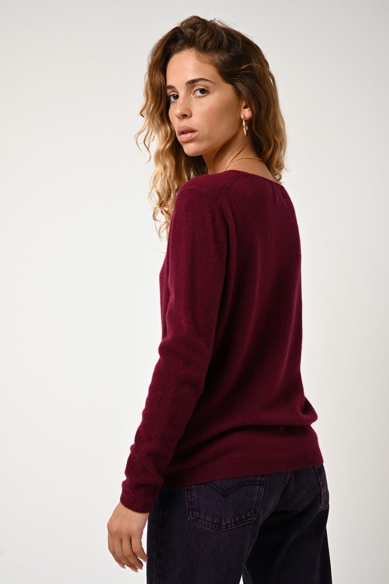 Pull Col Bateau Lanfon - Bordeaux - 100% Cachemire 2 Fils - Femme