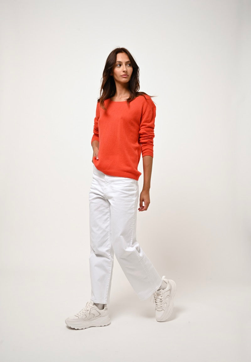 Pull Col Bateau Lanfon - Orange - 100% Cachemire 2 Fils