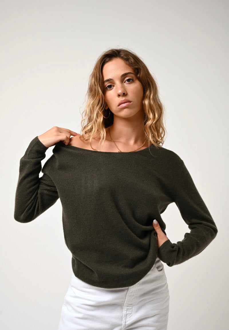 Boat Neck Jumper - Lanfon - Khaki