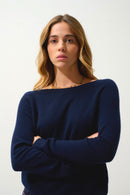 Pull Col Bateau Goutte Dos Dibona - Navy - 100% Cachemire 2 Fils - Femme