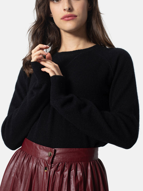 Pull Col Rond Etret - Noir - 100% Cachemire 2 Fils - Femme