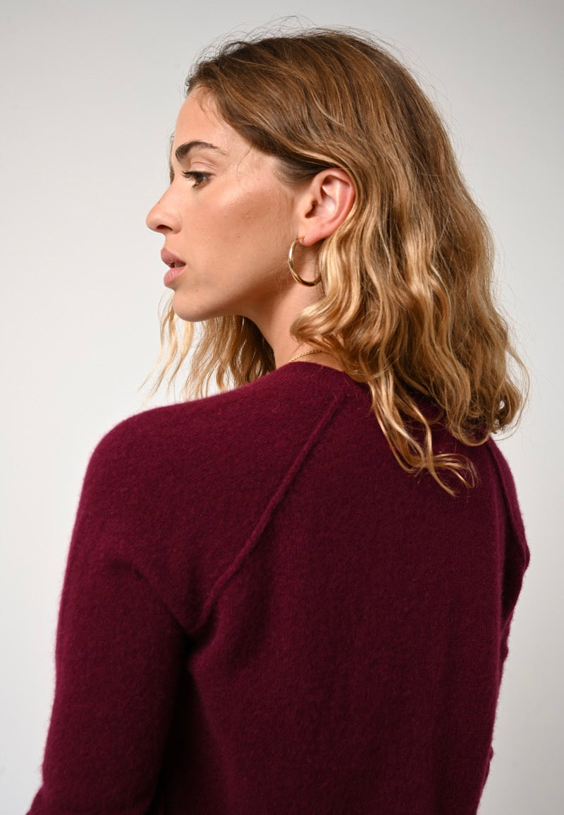 Pull Col Rond Etret - Bordeaux - 100% Cachemire 2 Fils - Femme