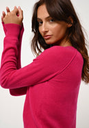 Pull Col Rond Etret - Fuchsia - 100% Cachemire 2 Fils - Femme