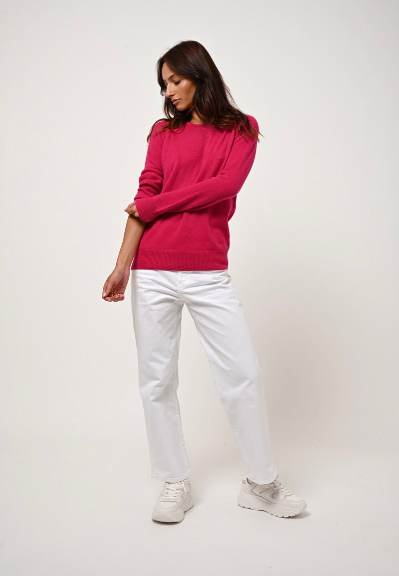 Round Neck Jumper Etret - Fuchsia - 100% 2-ply Cashmere - Women