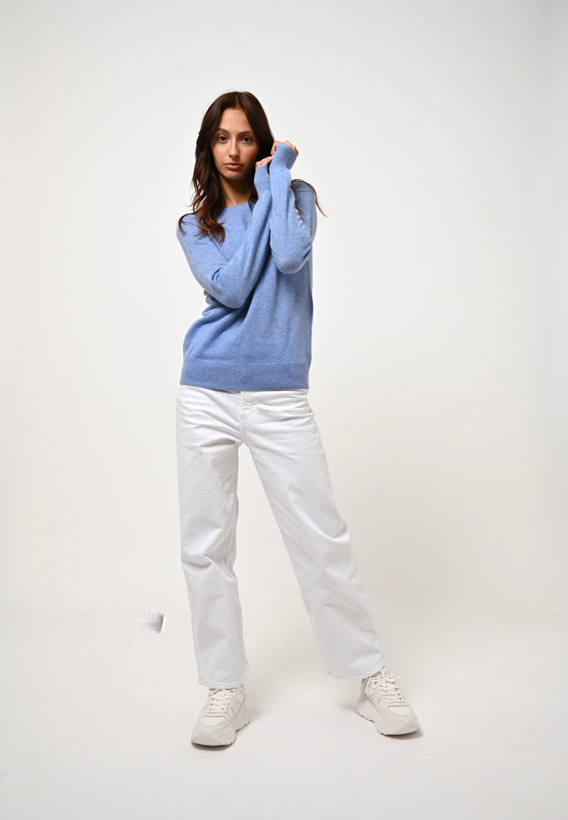 Pull Col Rond Etret - Sky - 100% Cachemire 2 Fils