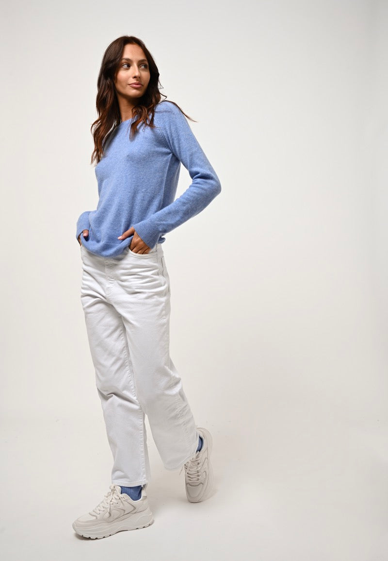 Pull Col Rond Etret - Sky - 100% Cachemire 2 Fils