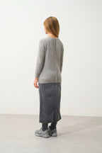Button-Back Crew-Neck Jumper - Estaris - Cloud Marl
