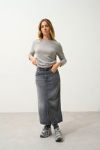 Button-Back Crew-Neck Jumper - Estaris - Cloud Marl