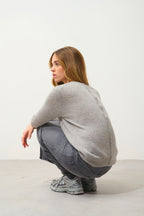 Button-Back Crew-Neck Jumper - Estaris - Cloud Marl
