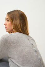 Button-Back Crew-Neck Jumper - Estaris - Cloud Marl
