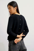 Round Neck Buttoned Back Jumper - Estaris - Black