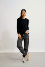 Round Neck Buttoned Back Jumper - Estaris - Black