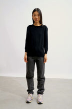 Round Neck Buttoned Back Sweater - Estaris - Black