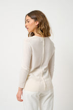 Round-Neck Jumper with Buttoned Back - Estaris - Ivory