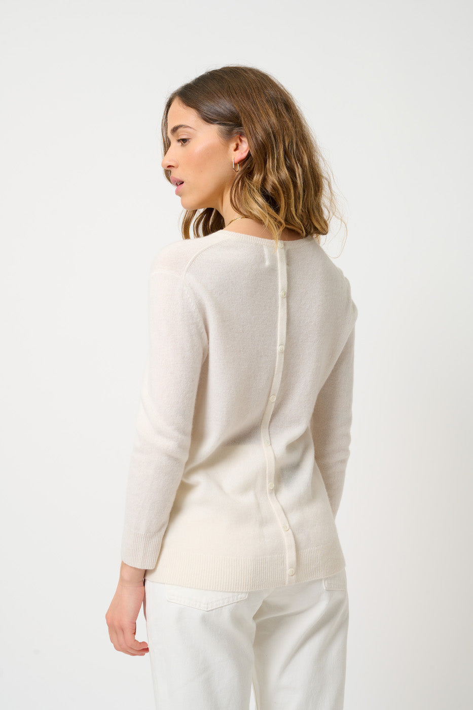 Round-Neck Jumper with Buttoned Back - Estaris - Ivory