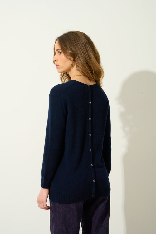 Pull Col Rond Boutonné Dos Estaris - Navy