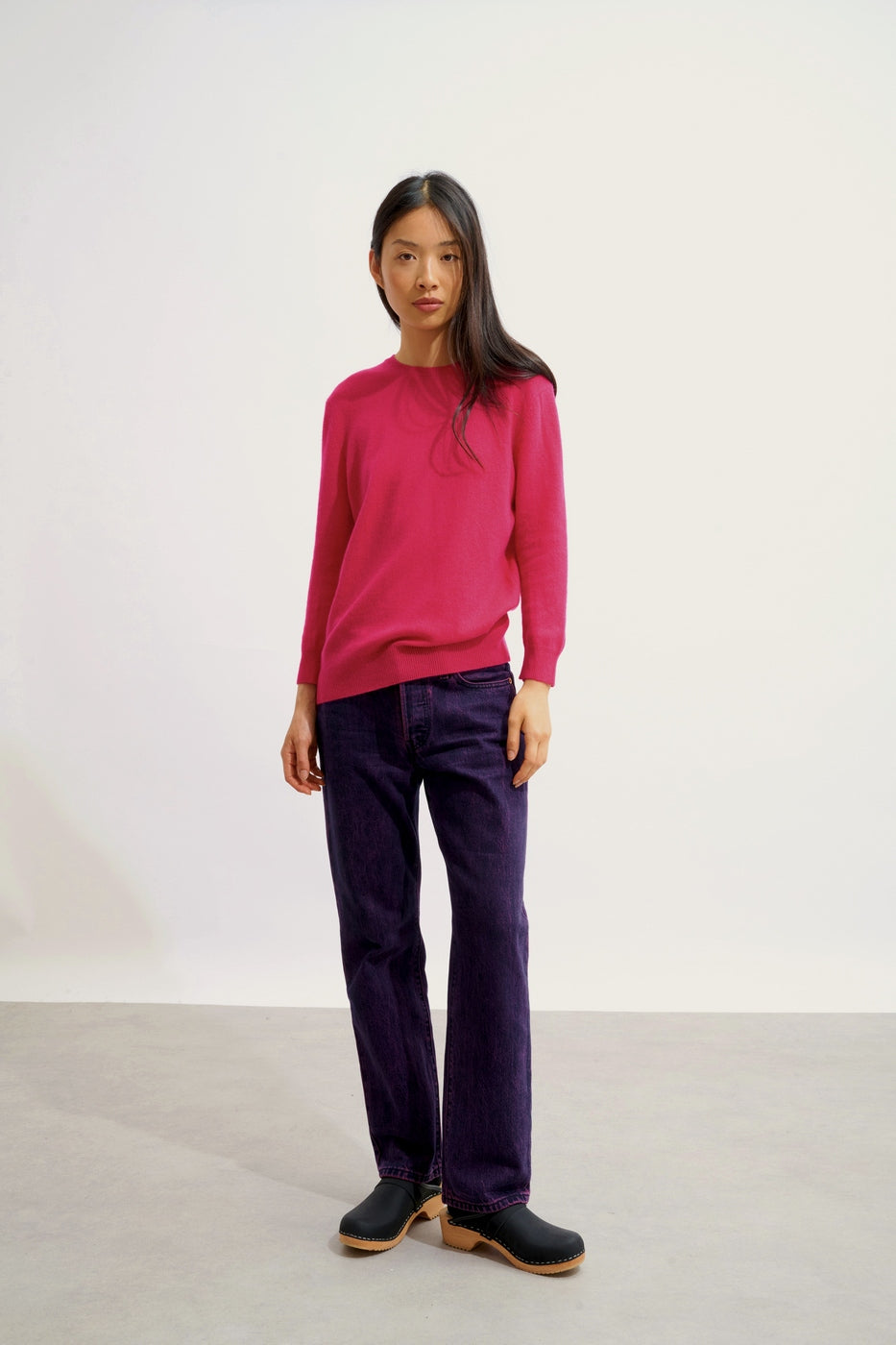Pull Col Rond Boutonné Dos - Estaris - Fuchsia