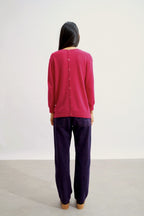Pull Col Rond Boutonné Dos - Estaris - Fuchsia