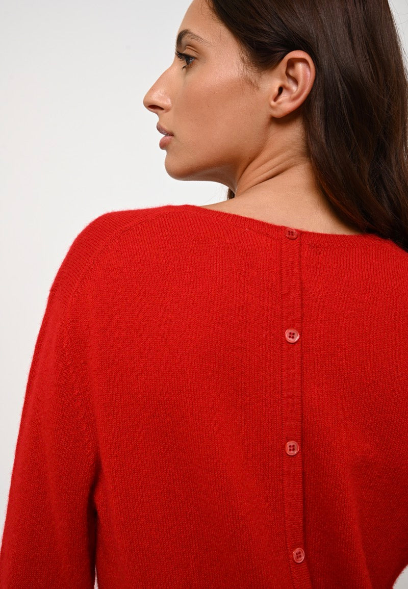 Round Neck Back-Button Jumper - Estaris - Red