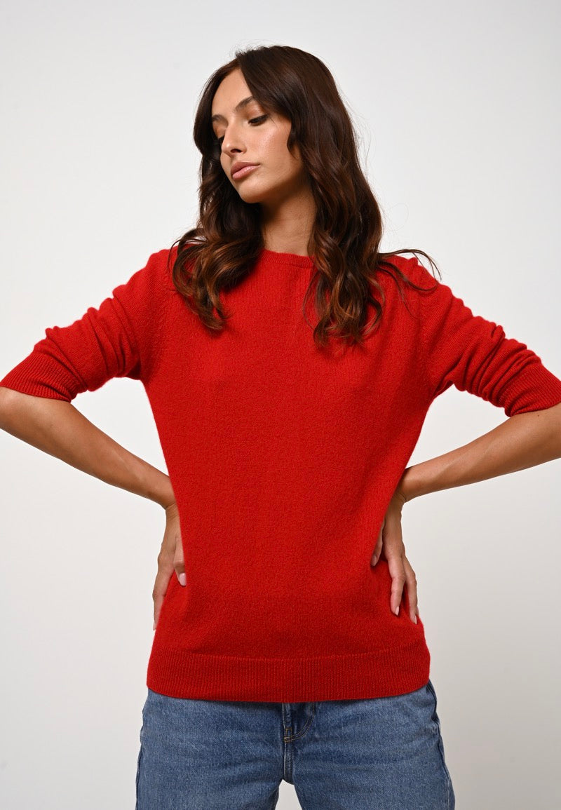 Round Neck Back-Button Jumper - Estaris - Red