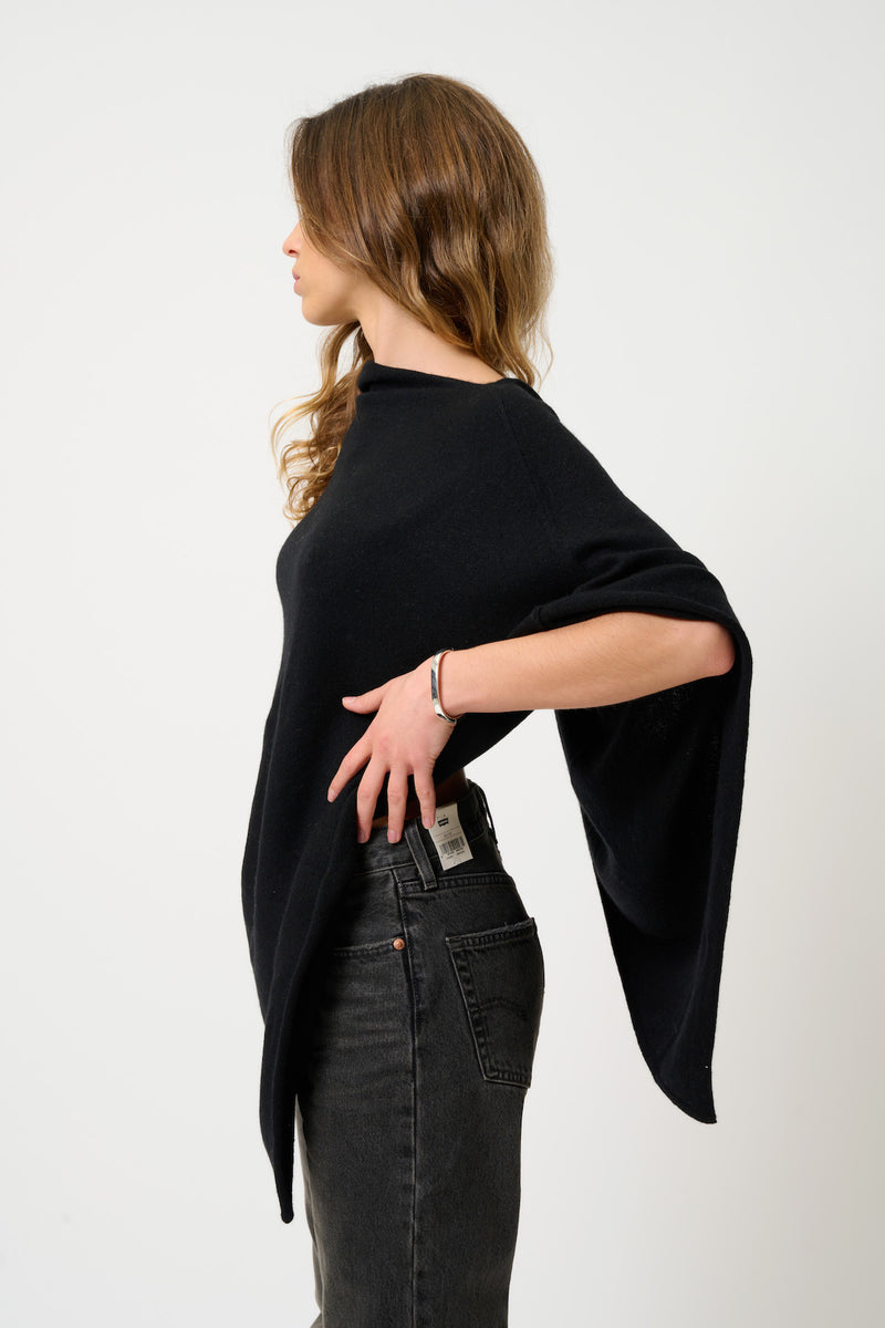 Poncho Carra - Noir - 100% Cachemire 2 Fils - Femme