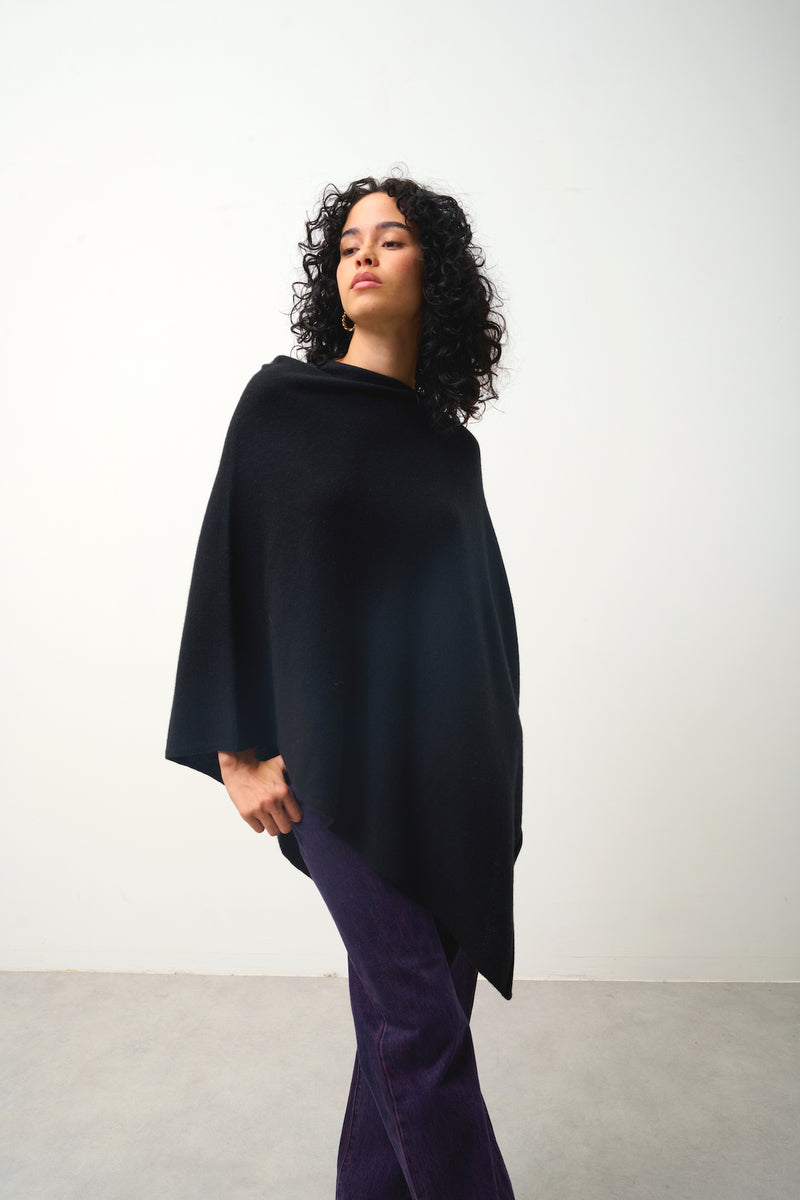 Poncho Carra - Noir - 100% Cachemire 2 Fils - Femme