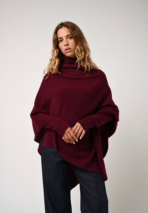 Poncho Carra - Bordeaux - 100% Cachemire 2 Fils - Femme