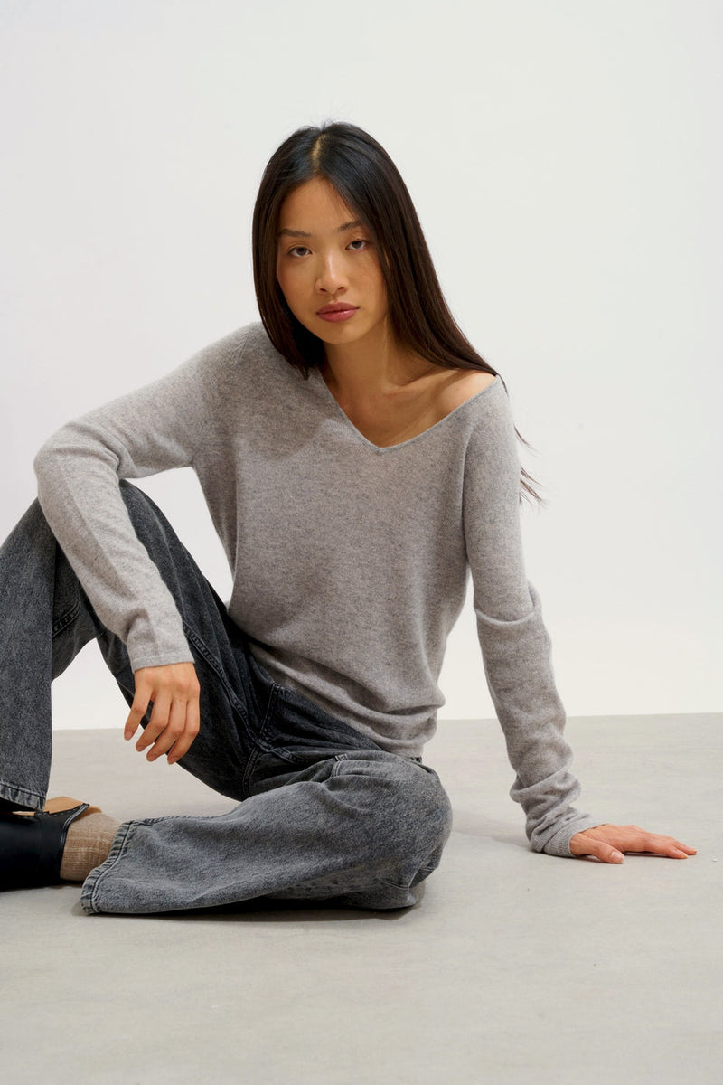 Jersey con cuello en V - Galise - Heather Cloud