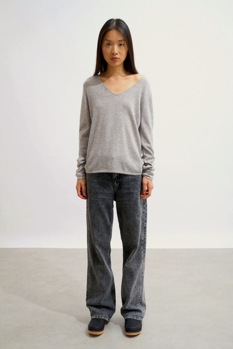 Jersey con cuello en V - Galise - Heather Cloud